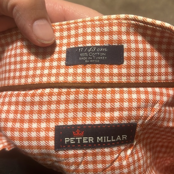 Peter Millar mens orange/white gingham long sleeve shirt - Picture 9 of 9